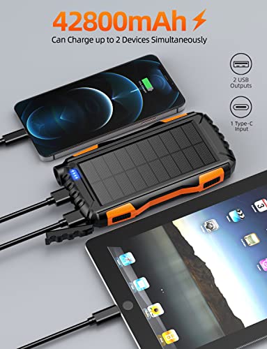 Power-Bank-Solar-Charger - 42800mAh Power Bank,Portable Charger,External Battery Pack 5V3.1A Qc 3.0 Fast Charging Built-in Super Bright Flashlight (Light Orange) - Image 8