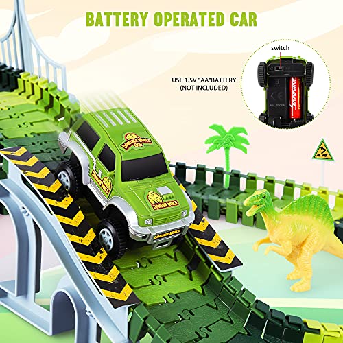 Dinosaur Toys-187 Pcs Create A Dinosaur World Road Race-Flexible Track Playset & 2 Pcs Cool Dinosaur Car for 3 4 5 6 Year & Up Old Boy Girls Best Gift - Image 4
