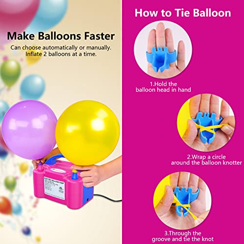 IDAODAN Electric Balloon Pump, Portable Electric Balloon Blower Machine Balloon Air Pump Dual Nozzle Rose Red 110V 600W Balloon Inflator for Party Decorations - Image 6