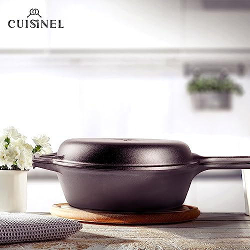 Cast Iron Skillet + Lid - 2-In-1 Multi Cooker - Deep Pot + Frying Pan - 3-Qt Dutch Oven - Pre-Seasoned Oven Safe Cookware - Indoor/Outdoor - Grill, Stovetop, Induction Safe - Great for Bread - Image 2
