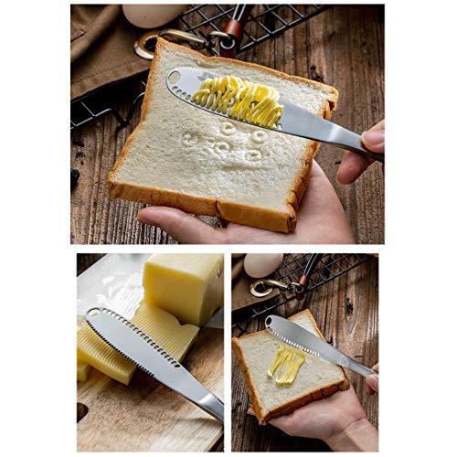 AXIAOLU Stainless Steel butter Spreader Knife, 3-in-1 Kitchen Gadgets, Curler, Butter Grater, Multifunctional Chopping Slot with Serrated Edge (Silver, 1) - Image 3