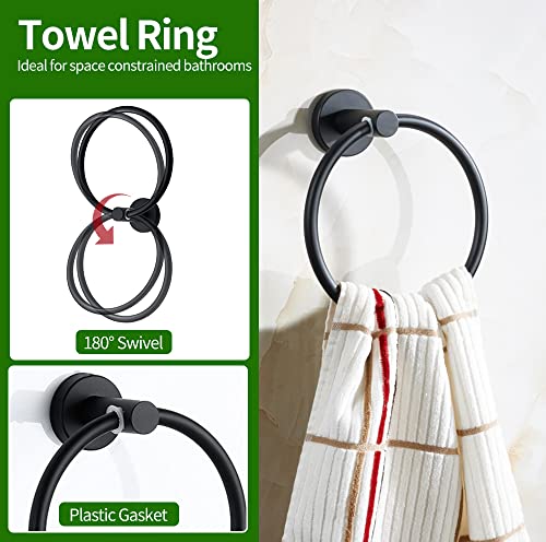 Bathroom Hardware Set, 5/10/20pcs Bathroom Hardware Set, Stainless Steel Bath Hardware Set Including 16" Hand Towel Bars, Toilet Paper Holders, Towel Rings, Robe Towel Hooks (5pcs, Black) - Image 6
