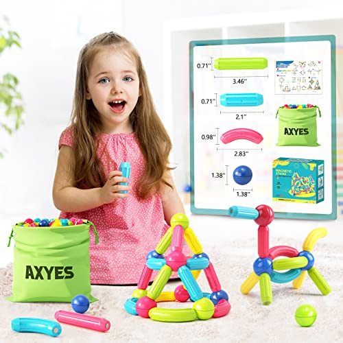 AXYES Magnet Toys for 3 Year Old Girls Boys, Educational Preschool Toys Magnetic Blocks for Toddlers Kids, Sensory Montessori Toys Magnet Building Tiles Sticks Playset, Birthday Gift - Image 4