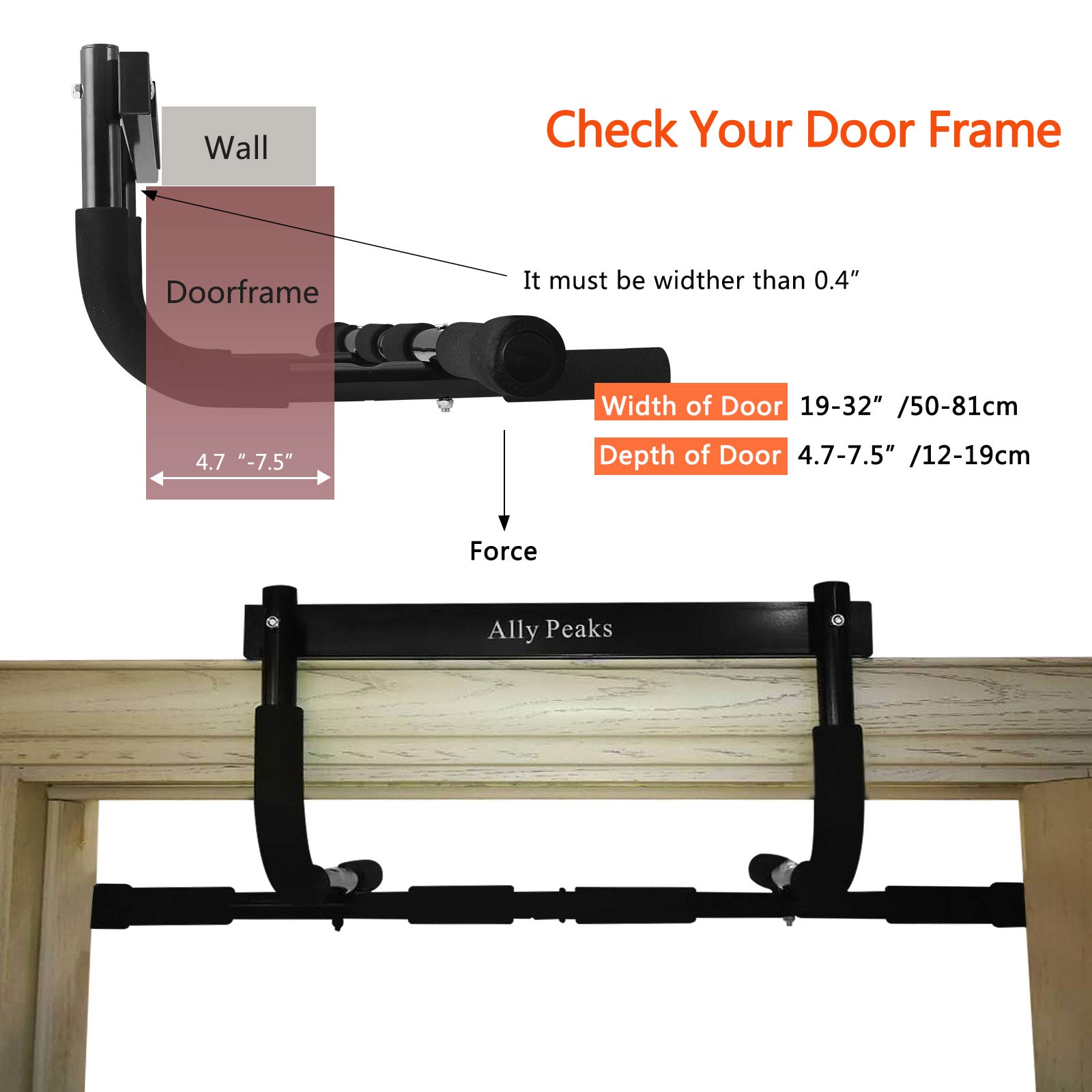 ALLY PEAKS Pull Up Bar Thickened Steel Pipe Super Heavy Duty Steel Frame Upper Workout Bar| Multi-Grip Strength for Doorway | Indoor Chin-Up Bar Fitness Trainer for Home Gym Portable (silver2) - Image 4