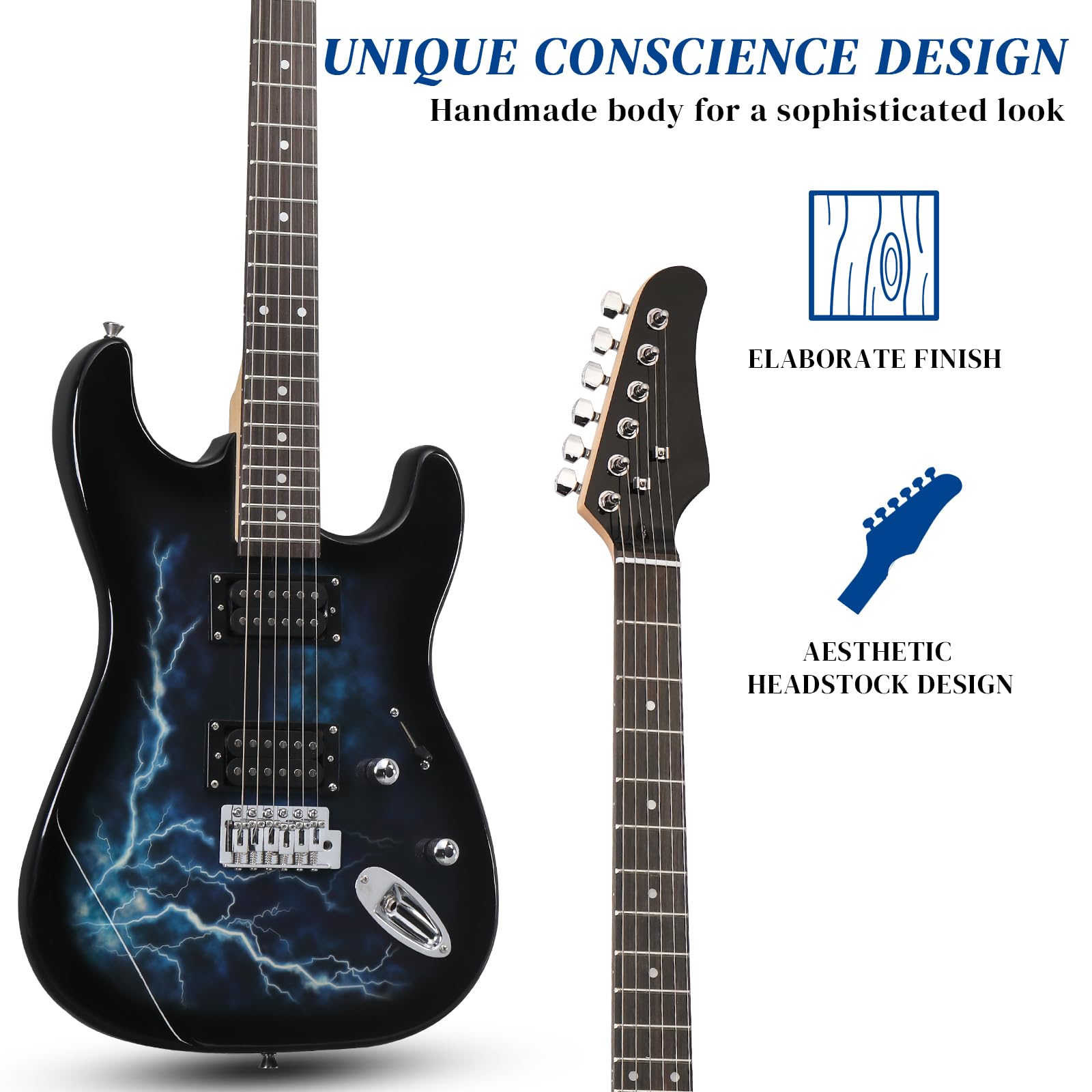 Ktaxon 39 Inch Electric Guitar, Full Size Solid Body H-H Pickups 6 Strings Beginner Guitar Kit With Gig Bag, Strap, Tremolo Arm, Cable & Picks (Black Back) - Image 4